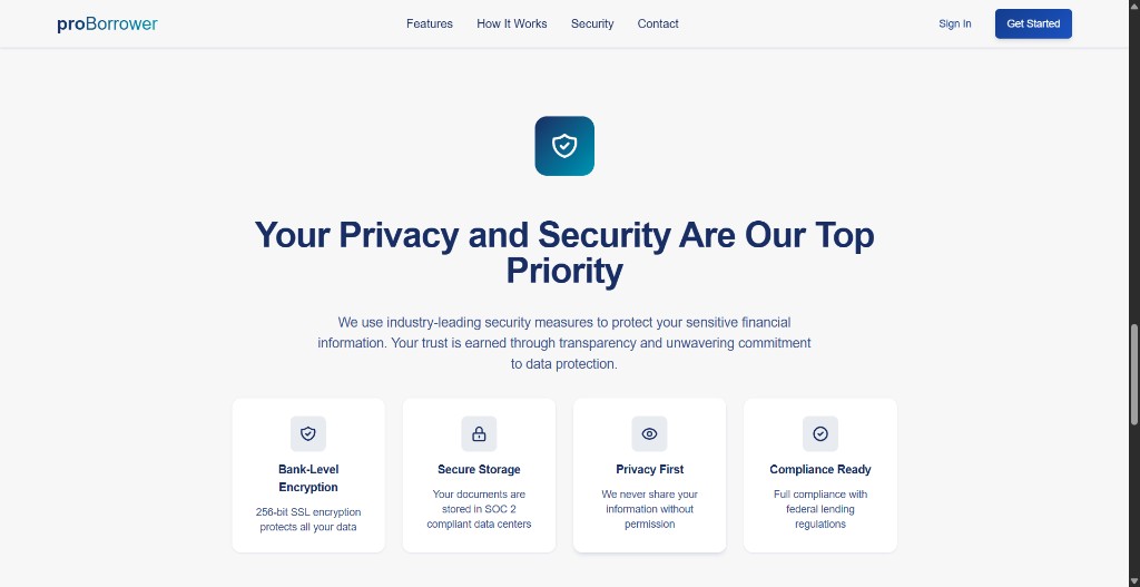 proBorrower security and privacy features page